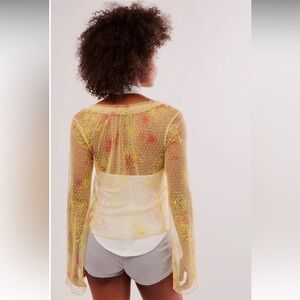 Free People Sheer Yellow Floral Top